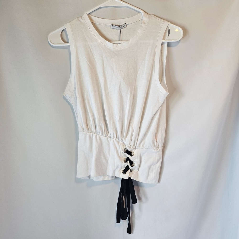 Zara Lace-up Waist Tank Top Womens Small White‎ Black Coquette Balletcore